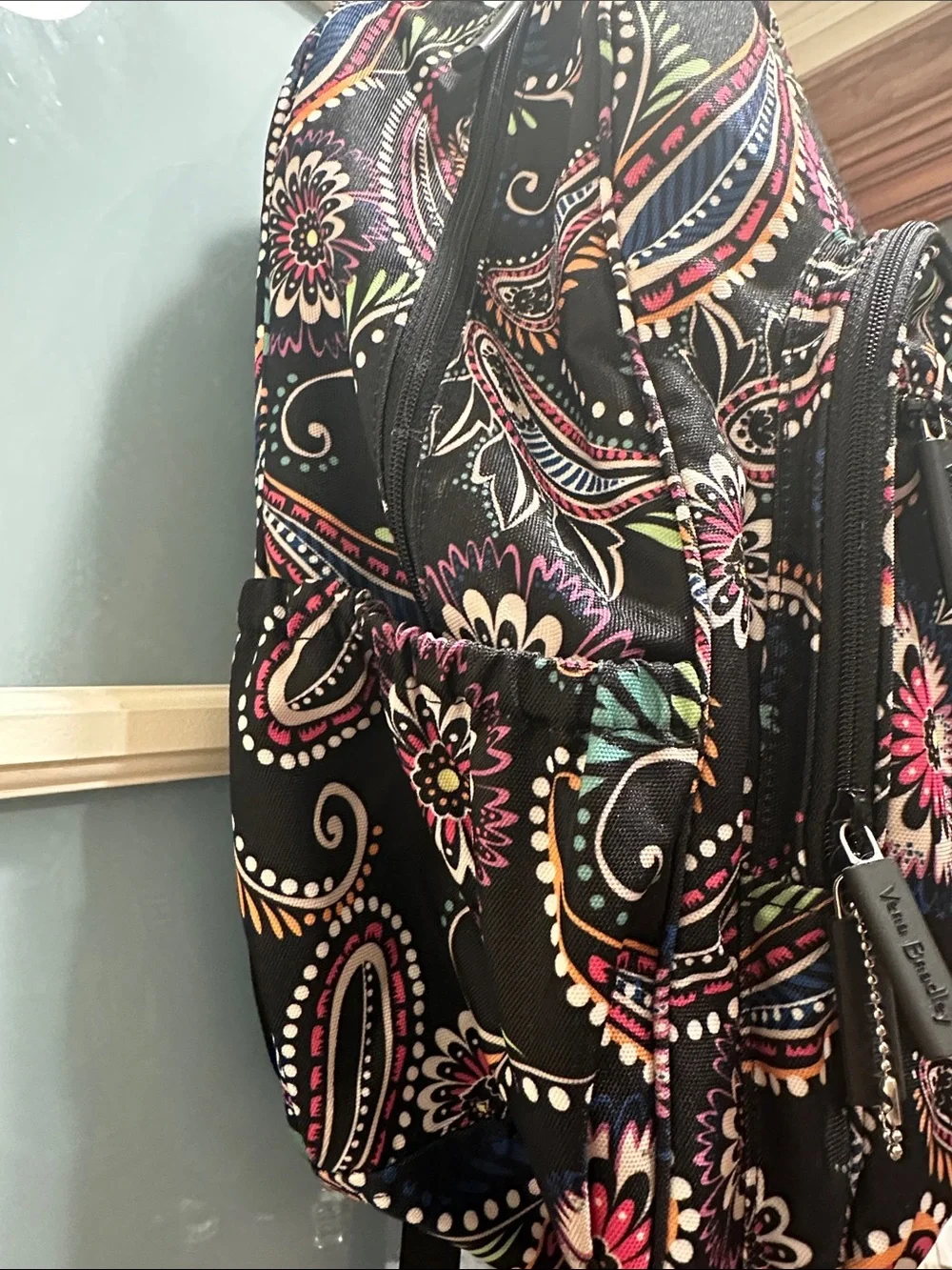Vera Bradley Black Paisley Floral Backpack with Multicolor Accents